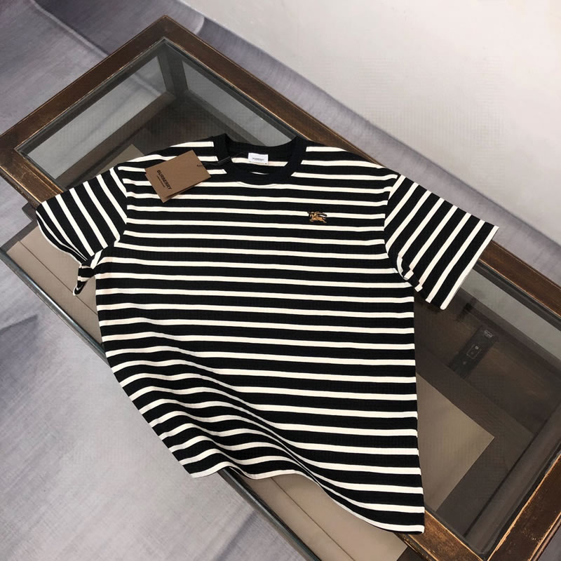 Black with White Stripe Loose Fit Fake Burberry Men T-shirt
