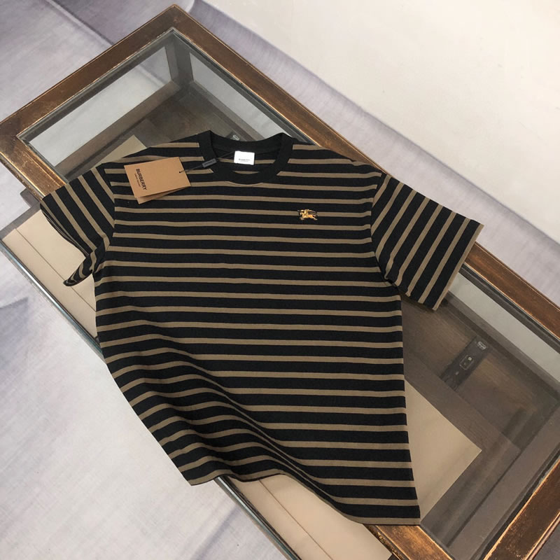 Brown with Black Stripe Loose Fit Fake Burberry Men T-shirt
