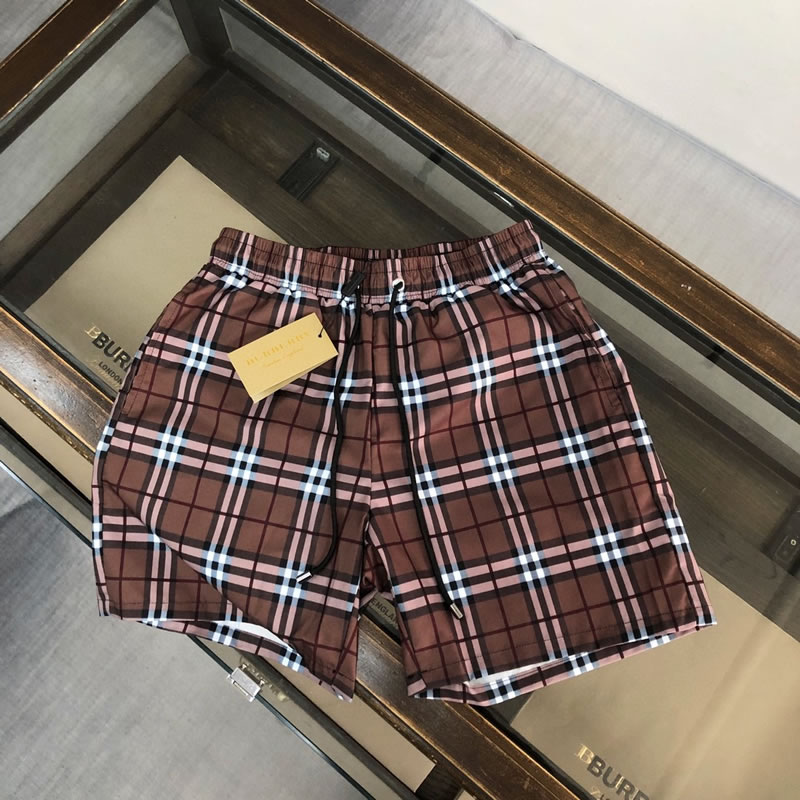 Check Knock Off Burberry Men Coffee Beach Shorts