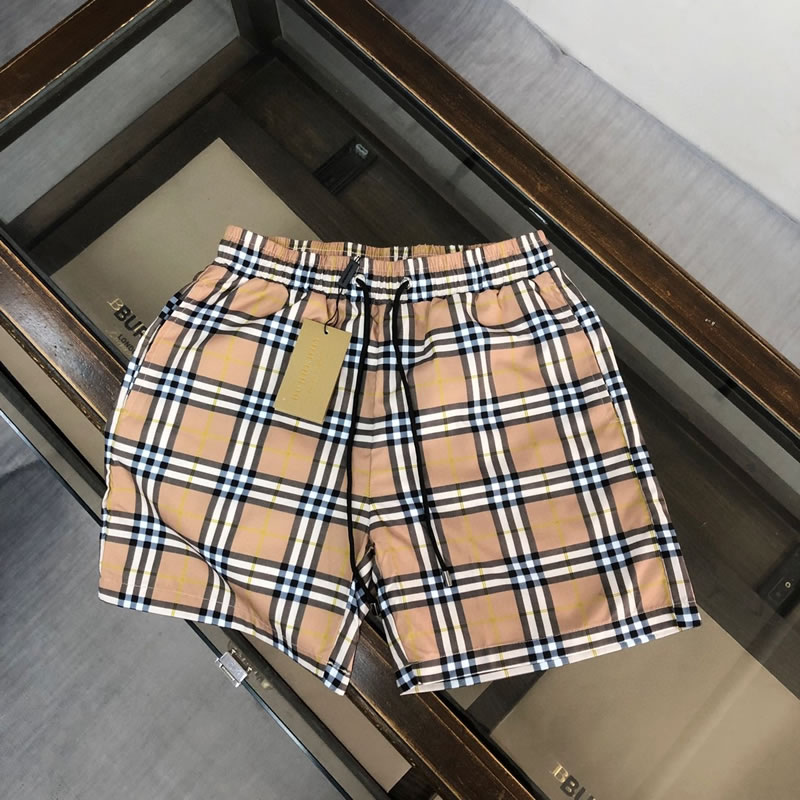Red Embroidery Pattern Fake Burberry Men Beach Shorts Black
