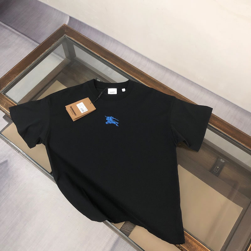 Cotton with Blue Logo Knock Off Burberry Men T-shirts