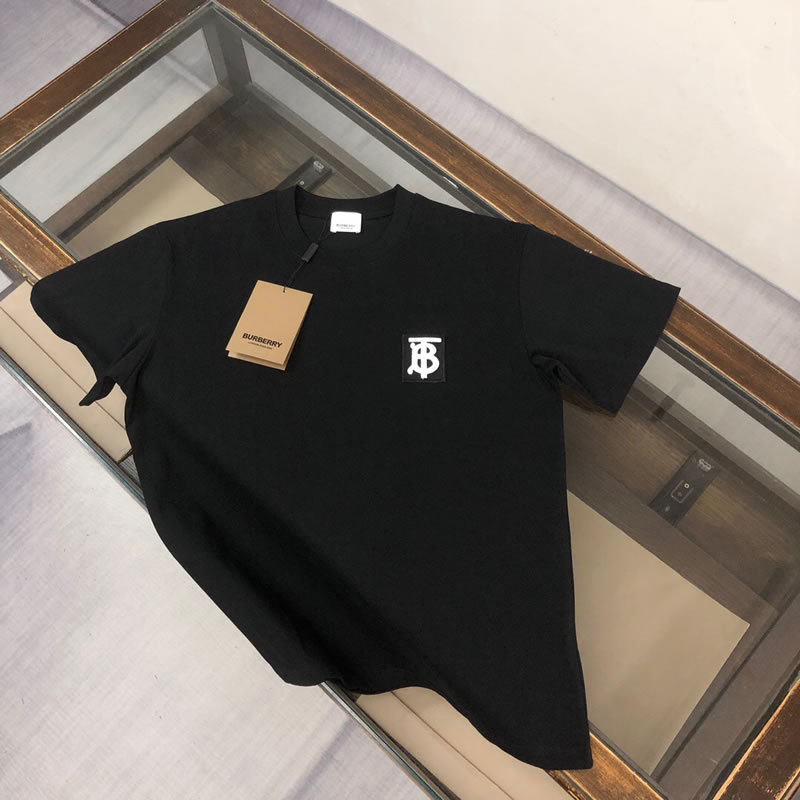 Embroidered Letter Logo Fake Burberry Black Men T-shirt
