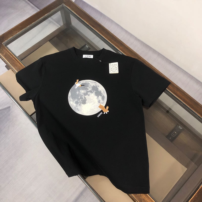 Embroidered logo Cotton Fake LOEWE Black Men T-shirt
