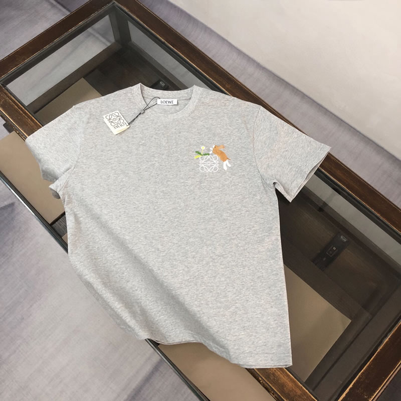 Embroidered logo Loose Fit Replica LOEWE Grey Men T-shirt