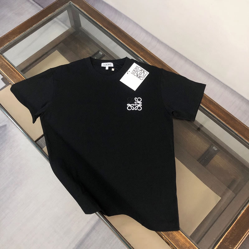 Embroidered Pattern Replica LOEWE Black Men Cotton T-shirt