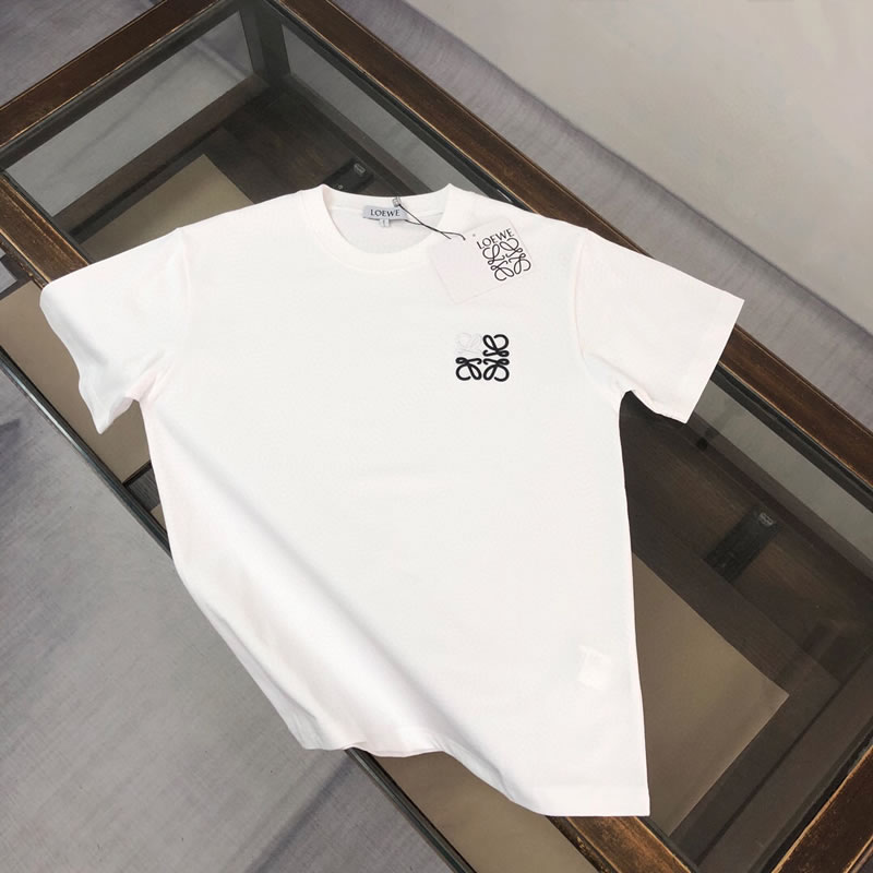 Embroidered Pattern Replica LOEWE White Men Cotton T-shirt