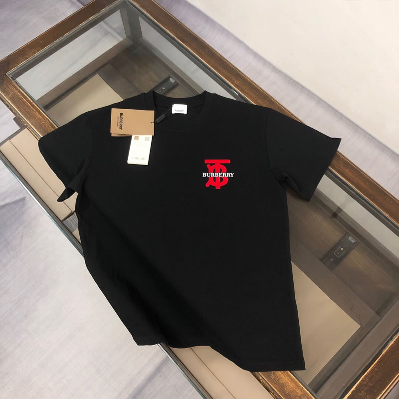 Flock Print Logo Knock Off Burberry Men Blck T-shirt
