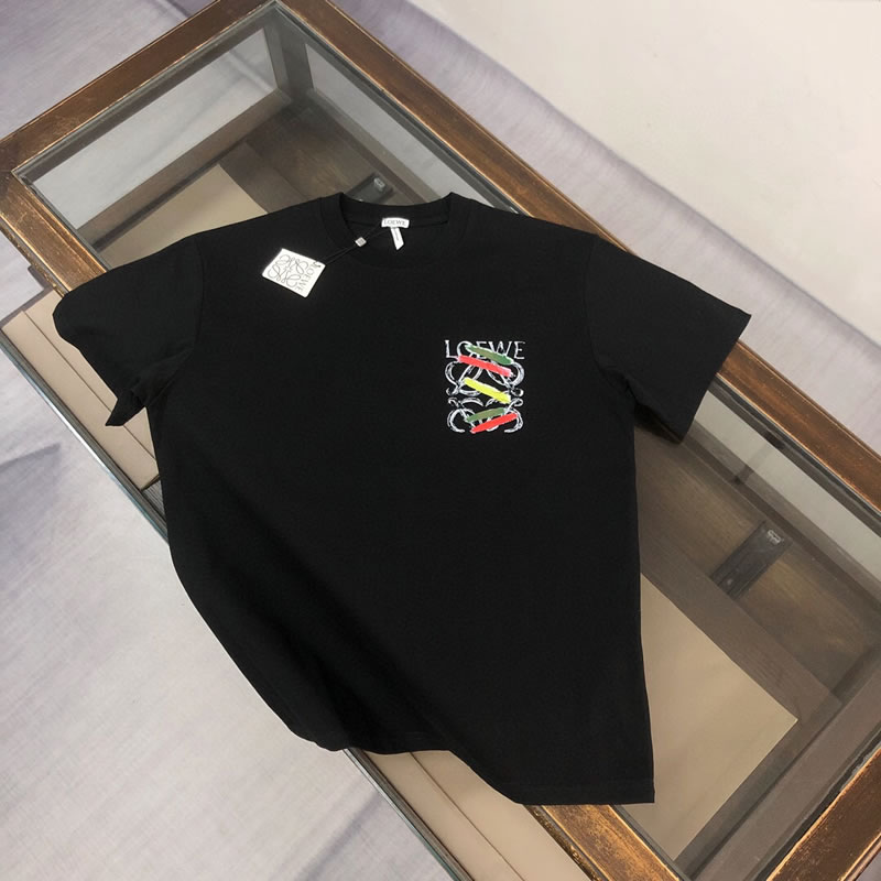 Front and Back Printing Replica LOEWE Black Men Cotton T-shirt