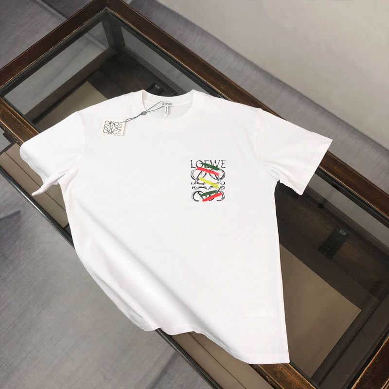 Front and Back Printing Replica LOEWE White Men Loose Fit T-shirt