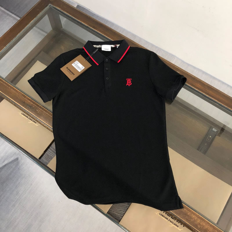 Lapel Black Burberry Replica t-shirt