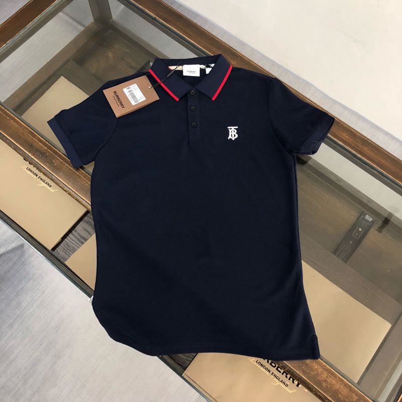 Lapel Dark Blue Burberry Knock Off t-shirt