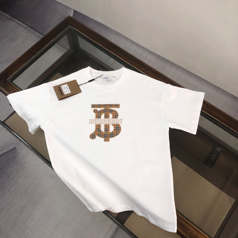 Loose Fit Embroidered Logo Fake Burberry Men T-shirts