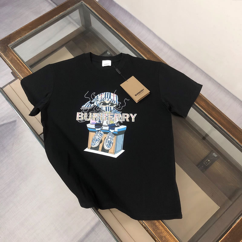 Pattern printed logo Fake Black Burberry Men T-shirt