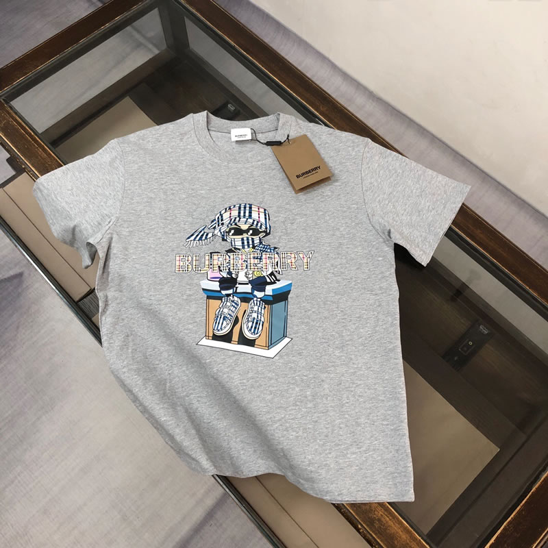 Pattern printed logo Fake Grey Burberry Men T-shirt