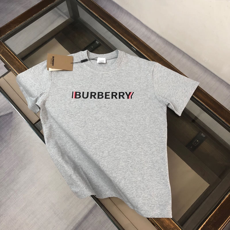 Printed Letter Logo Knock Off Grey Burberry Men T-shirt