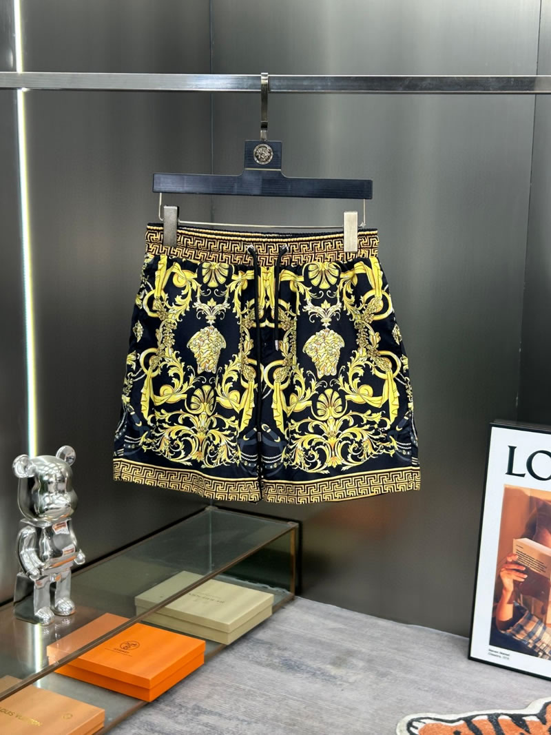 Replica Versace Men Beach Short Black with Gold
