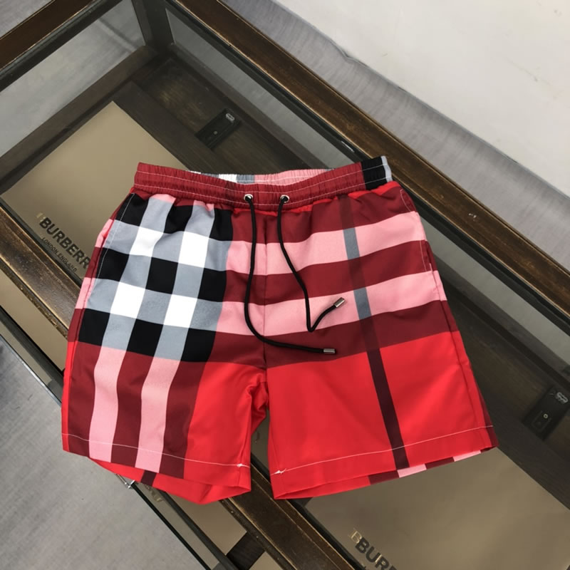 Stripes Fake Burberry Men Beach Shorts Red