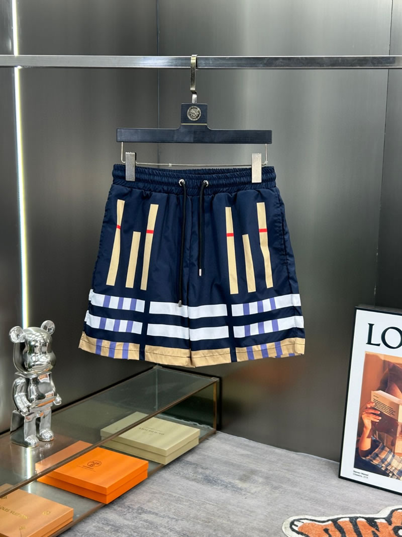 Stripes Replica Burberry Blue Beach Shorts for Men