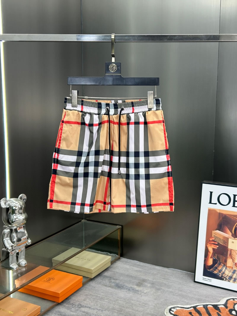 Stripes Replica Burberry Khaki Beach Shorts for Men