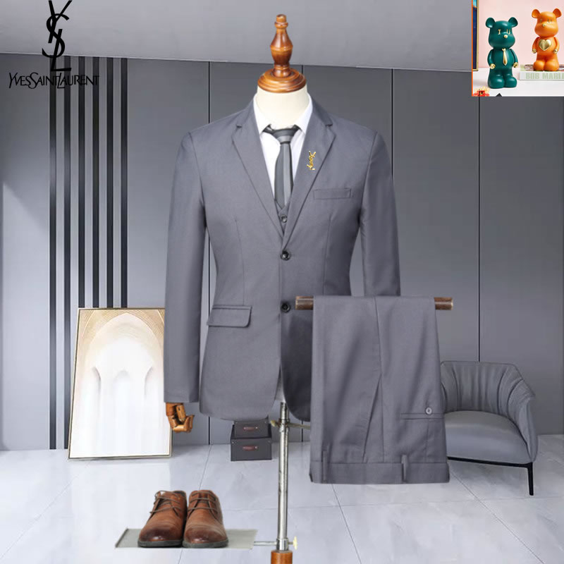 Three-piece suit Fake Yves Saint Laurent Men Suit Grey