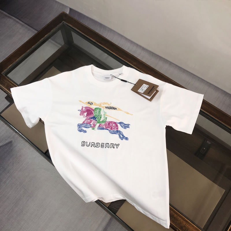 Unisex 3D Embroidery Fake Burberry White T-Shirts