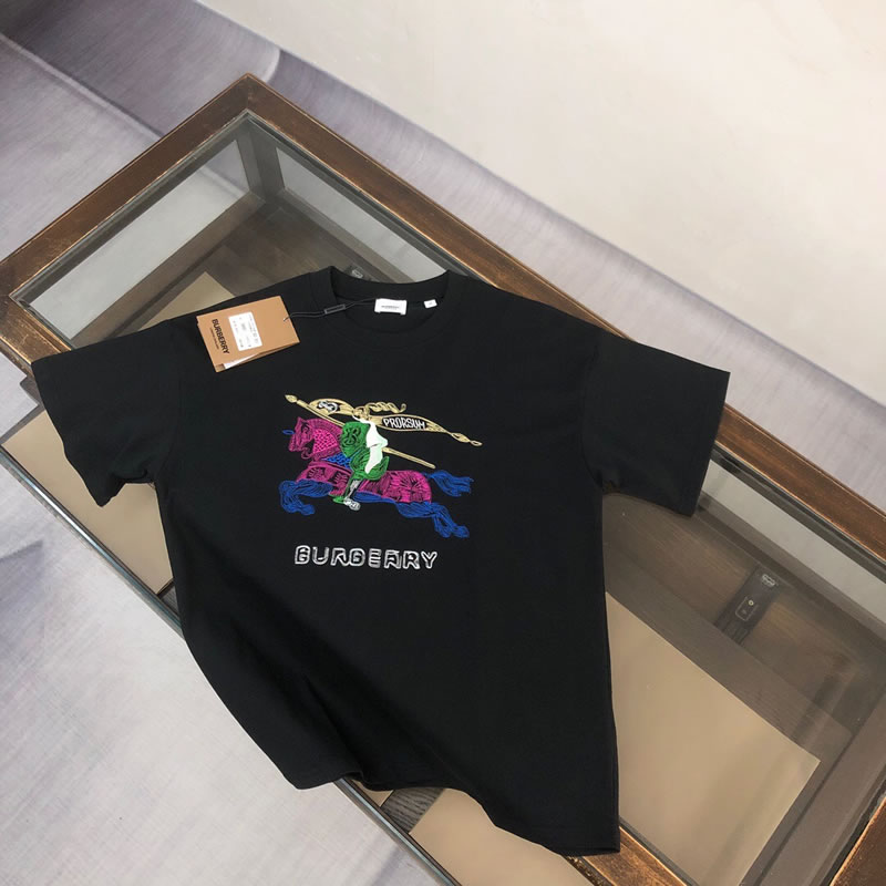 Unisex 3D Embroidery Knock Off Burberry Black T-Shirt