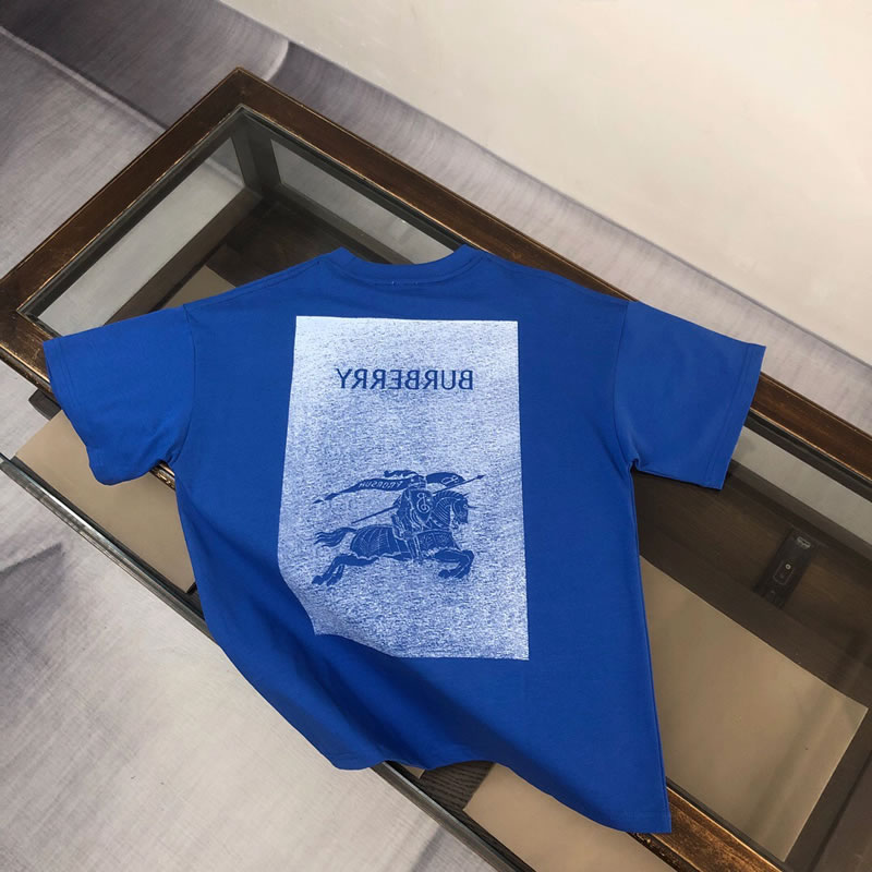 Unisex Cotton Replica Blue Burberry Men T-shirt